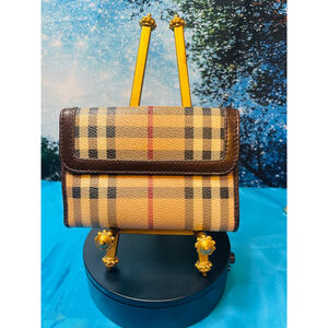 Burberry Haymarket Check Bi-Fold Wallet Tan/Brown One Size EUC